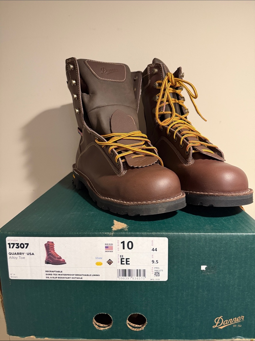 Danner Brown Work Boots with Yellow Laces